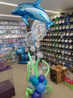 folie dolfijn boeket met 3 helium clear ballonnen