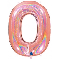 cijfer ballon 0 glittering in blauw of oud roze 90 cm  heliumprijs met zandzakje