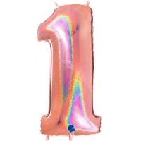 cijfer ballon 1 glittering in blauw of oud roze 90 cm  heliumprijs met zandzakje