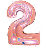 cijfer ballon 2 glittering in blauw of oud roze 90 cm  heliumprijs met zandzakje