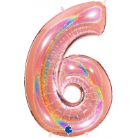 cijfer ballon 6 glittering in blauw of oud roze 90 cm  heliumprijs met zandzakje