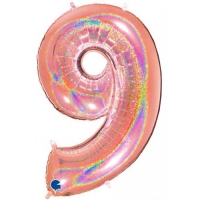 cijfer ballon 9 glittering in blauw of oud roze 90 cm  heliumprijs met zandzakje