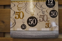 Swirls Happy Birthday 50 jaar zwart/goud/zilver